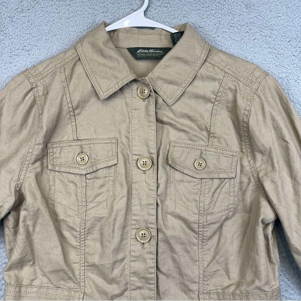 Eddie Bauer Shirt Jacket Womens Medium Beige Linen Blend Chore Field Outdoor‎ - Picture 3 of 12